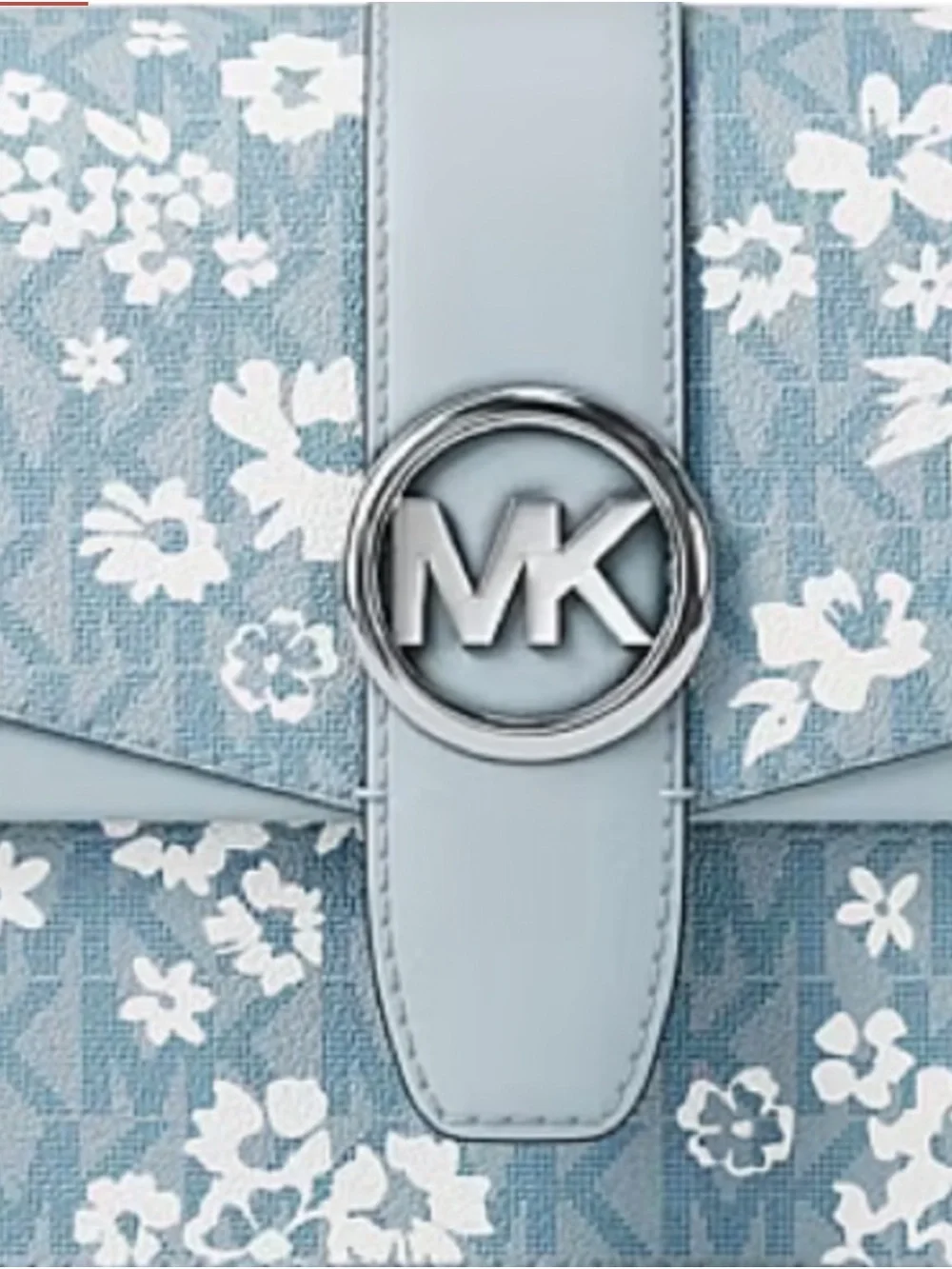 Michael Kors Light Blue Floral Logo Shoulder Bag